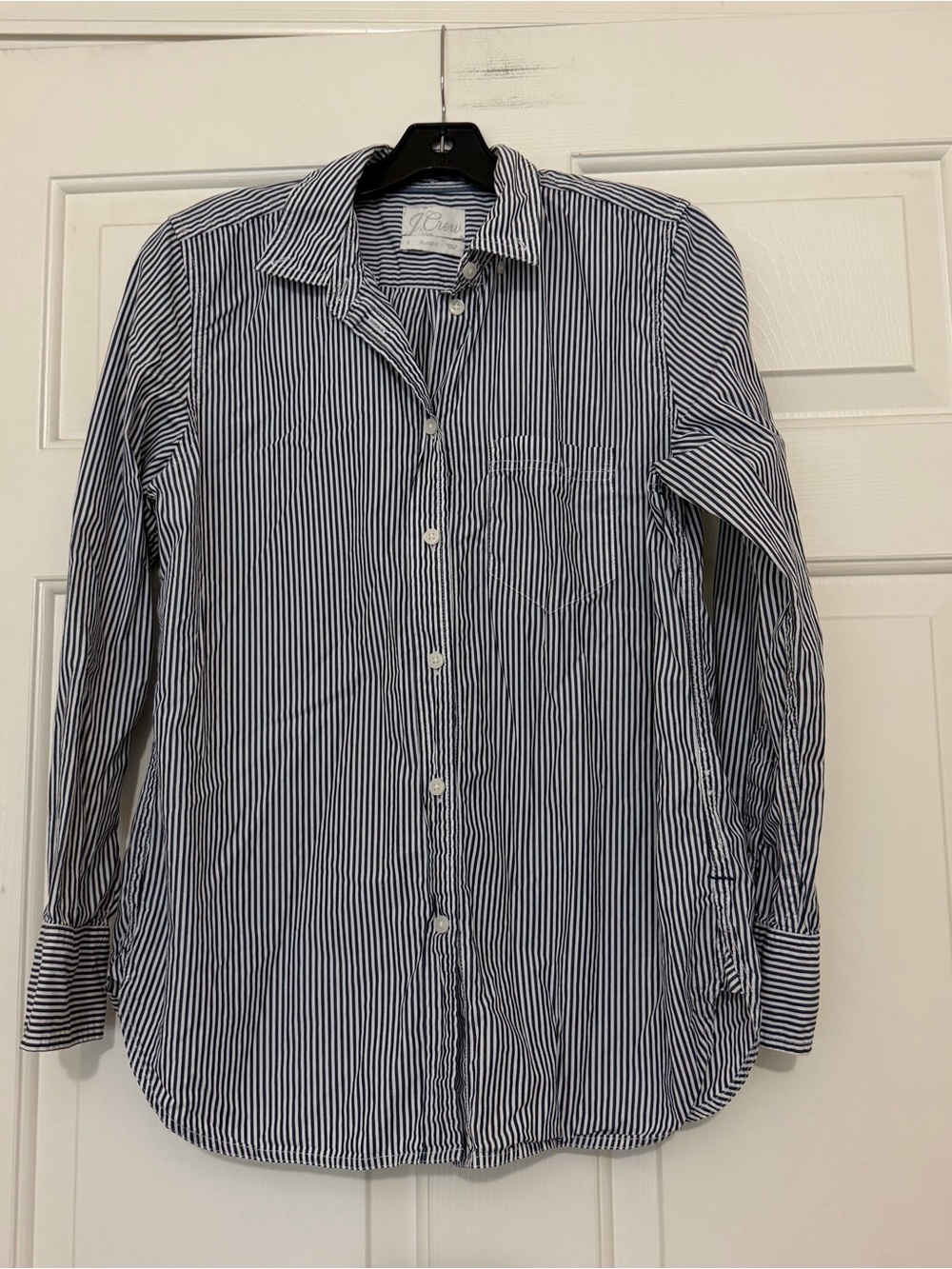 J. Crew Women’s Navy White Pinstripe Button-Down Shirt Classic Fit Size Small S